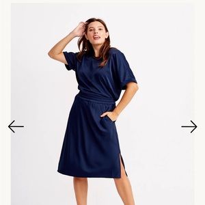 Brass Satin Slip Skirt in Navy